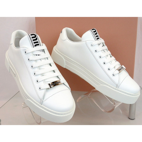 【送料込み】miu miu★SALE★5BD265 Miu Miu | Shoes | Miu Miu Prada 5e65d White Leather Metal